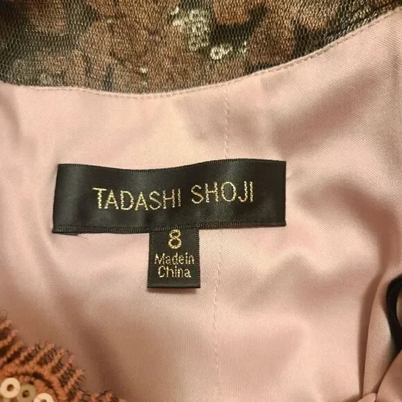 Tadashi Shoji Antique Pink Illusion Sequin Paillette Embroidered Lace Dress - Picture 8 of 15